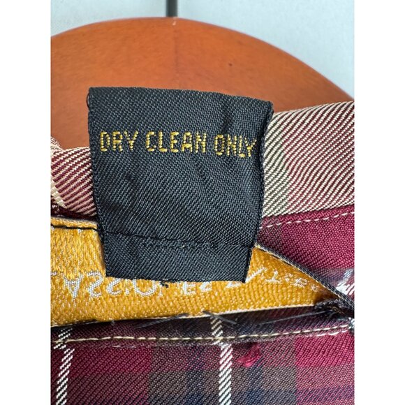 Vintage Classiques Entier 100% Silk Tan Burgundy Tartan Plaid Button Up Shirt XL - Picture 9 of 11